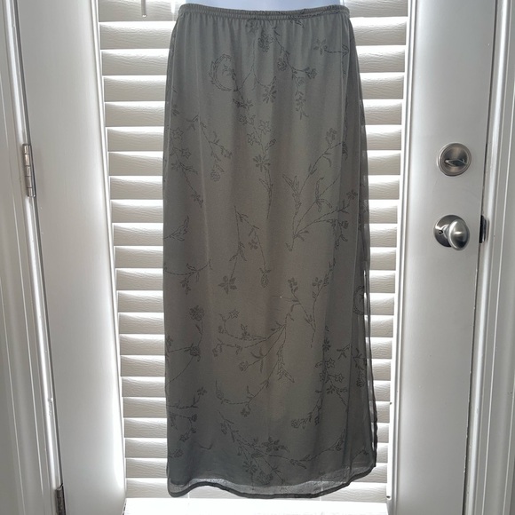 Y2K Vintage Norton McNaughton Olive Green Floral Maxi Skirt - Picture 1 of 8
